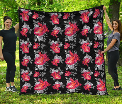 Rose And Heart Pattern Print Quilt
