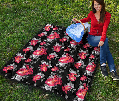 Rose And Heart Pattern Print Quilt