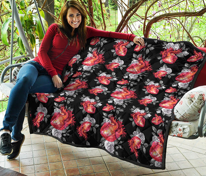 Rose And Heart Pattern Print Quilt