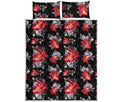 Rose And Heart Pattern Print Quilt Bed Set