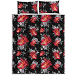 Rose And Heart Pattern Print Quilt Bed Set