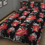 Rose And Heart Pattern Print Quilt Bed Set