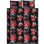 Rose And Heart Pattern Print Quilt Bed Set