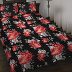 Rose And Heart Pattern Print Quilt Bed Set