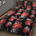 Rose And Heart Pattern Print Quilt Bed Set