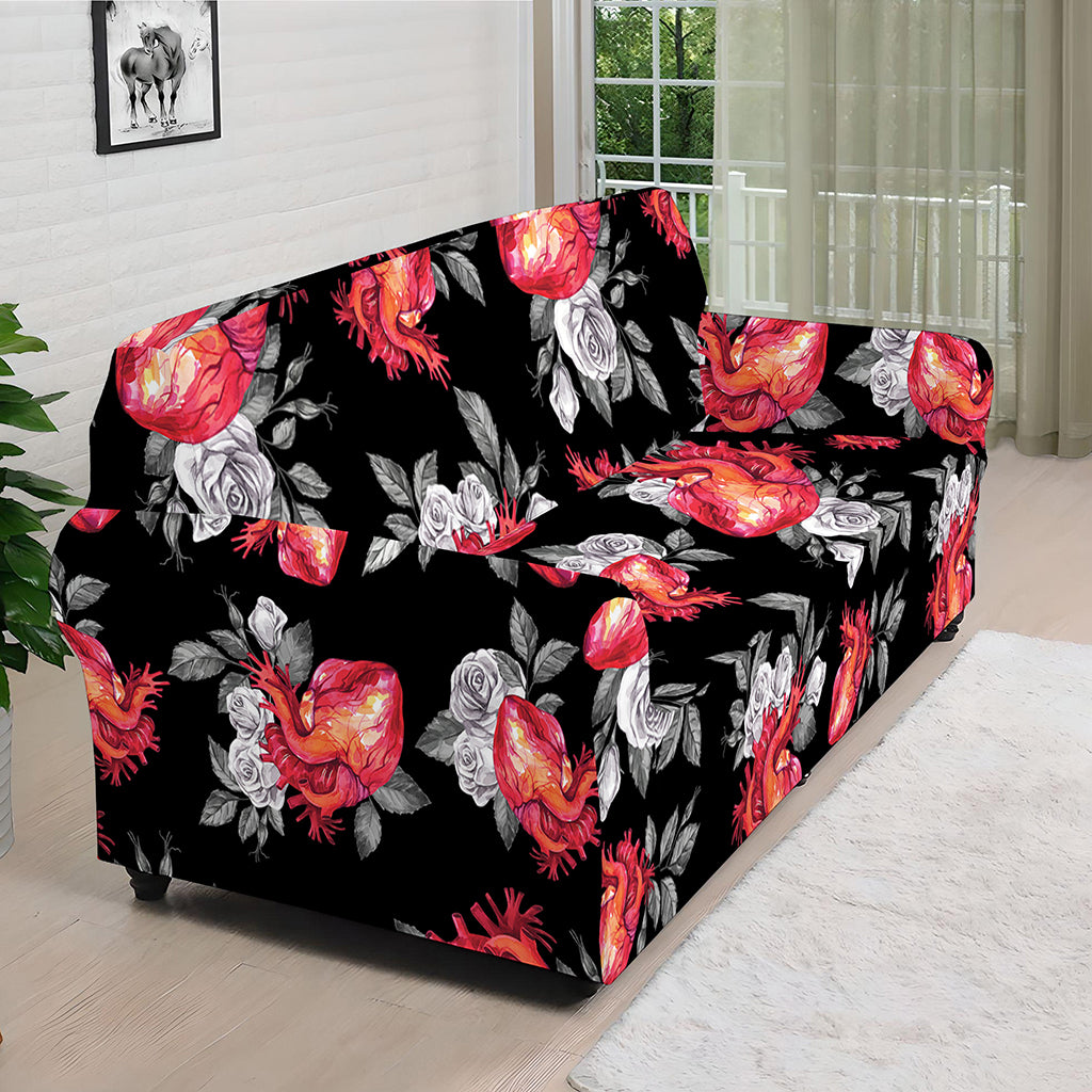 Rose And Heart Pattern Print Sofa Cover