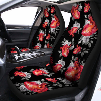Rose And Heart Pattern Print Universal Fit Car Seat Covers