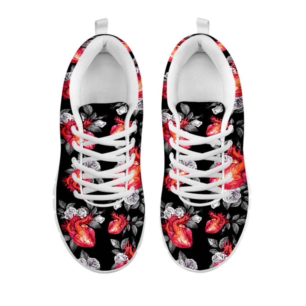 Rose And Heart Pattern Print White Sneakers