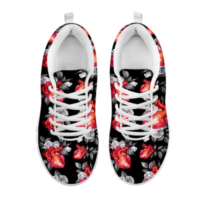 Rose And Heart Pattern Print White Sneakers
