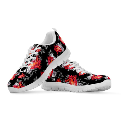 Rose And Heart Pattern Print White Sneakers