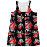 Rose And Heart Pattern Print Women's Racerback Tank Top