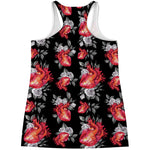 Rose And Heart Pattern Print Women's Racerback Tank Top