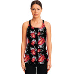 Rose And Heart Pattern Print Women's Racerback Tank Top