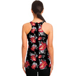 Rose And Heart Pattern Print Women's Racerback Tank Top