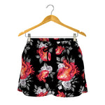 Rose And Heart Pattern Print Women's Shorts