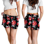 Rose And Heart Pattern Print Women's Shorts