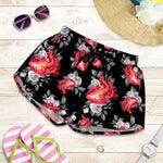 Rose And Heart Pattern Print Women's Shorts