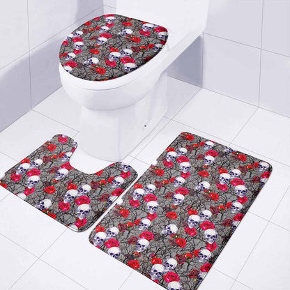 Rose Branch Skull Pattern Print 3 Piece Bath Mat Set