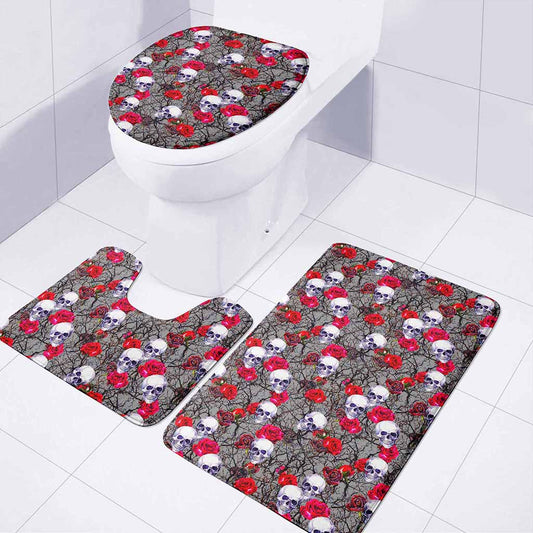 Rose Branch Skull Pattern Print 3 Piece Bath Mat Set