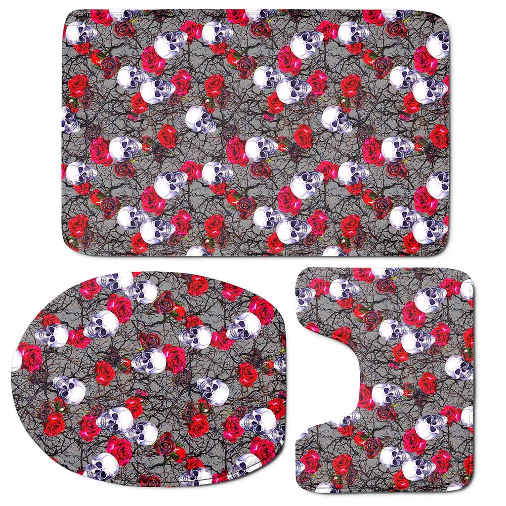 Rose Branch Skull Pattern Print 3 Piece Bath Mat Set