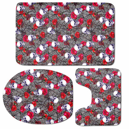 Rose Branch Skull Pattern Print 3 Piece Bath Mat Set