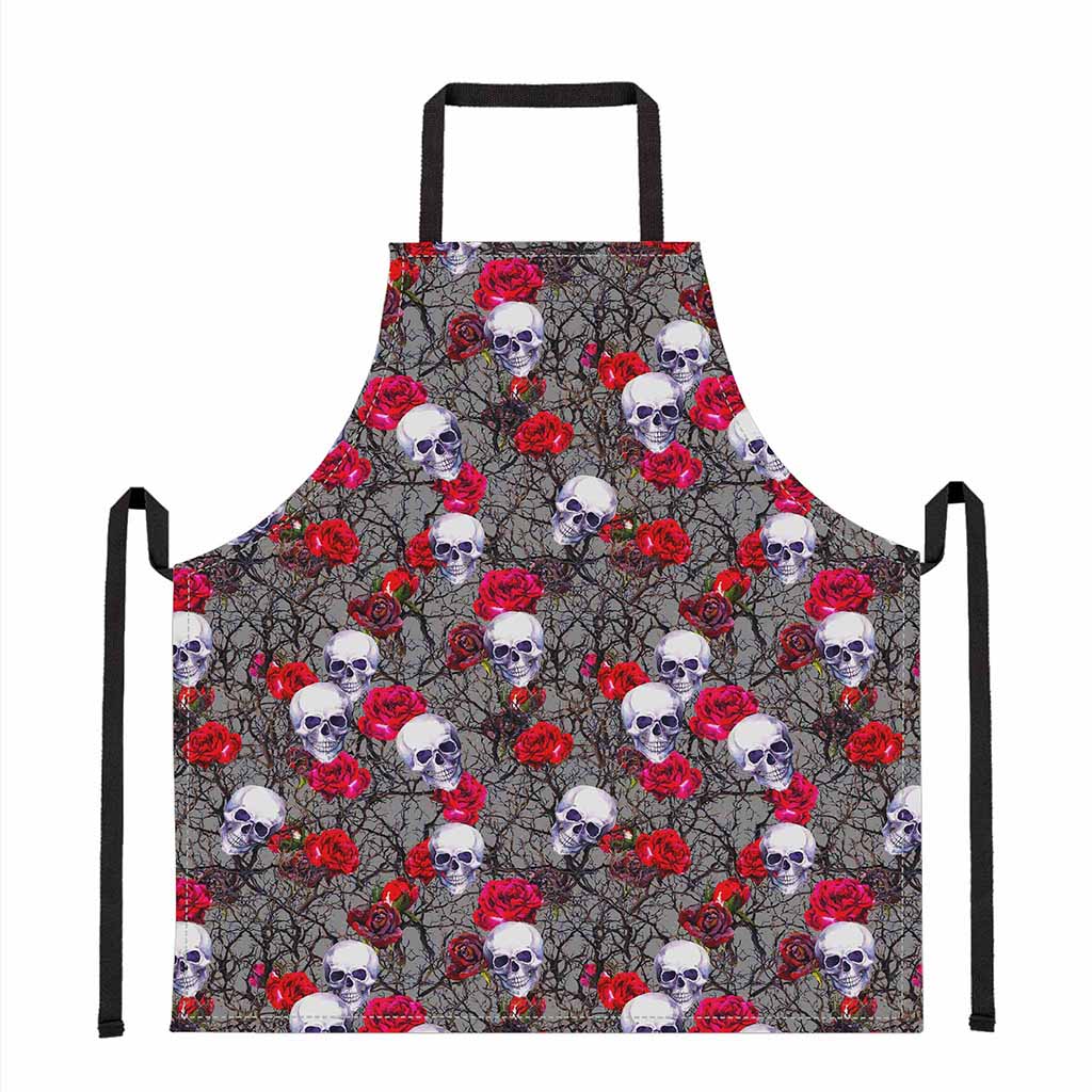 Rose Branch Skull Pattern Print Apron