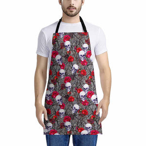 Rose Branch Skull Pattern Print Apron