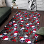 Rose Branch Skull Pattern Print Area Rug GearFrost