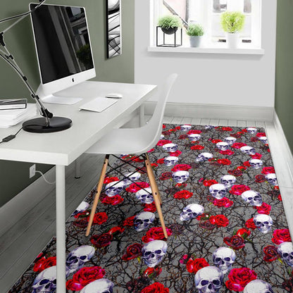 Rose Branch Skull Pattern Print Area Rug GearFrost