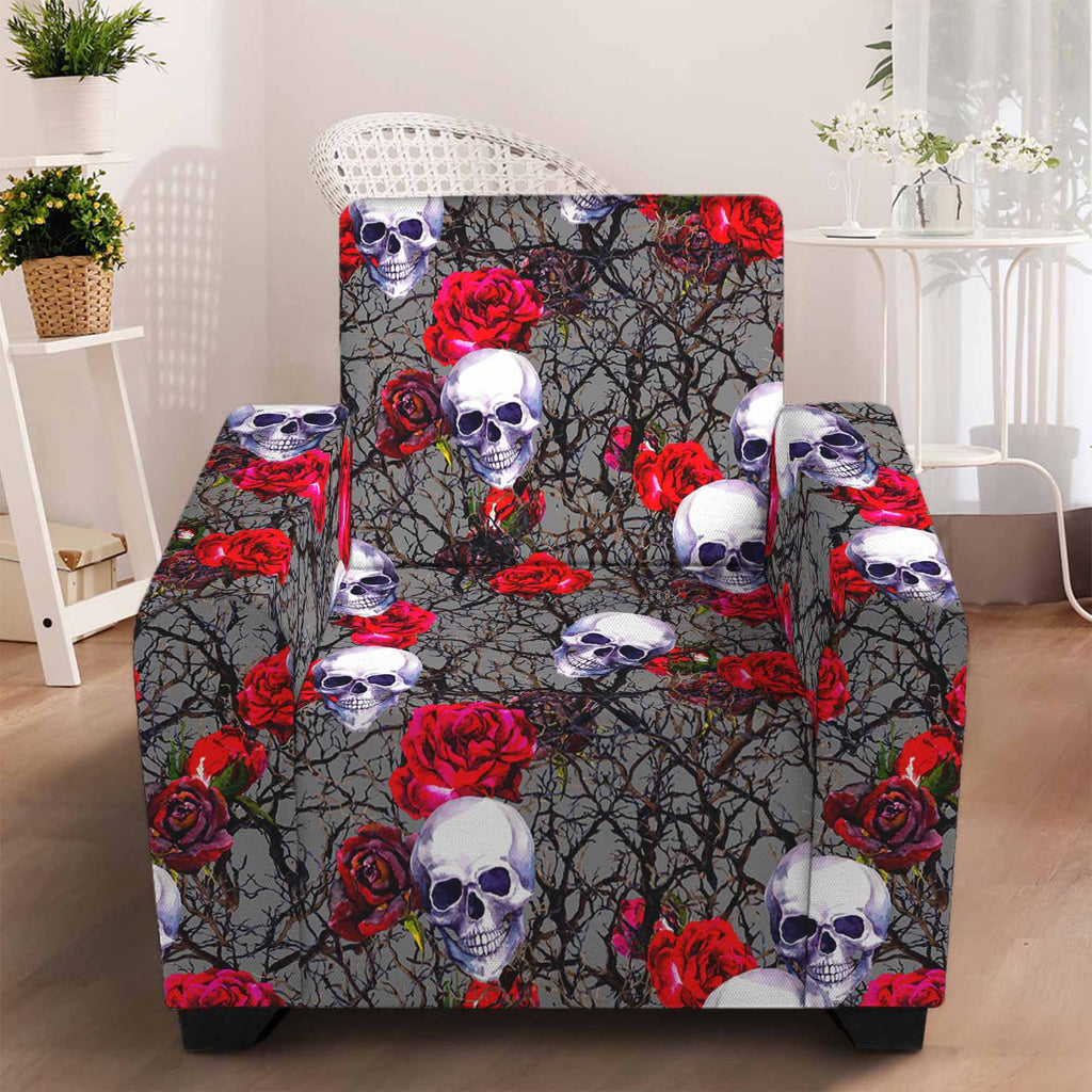 Rose Branch Skull Pattern Print Armchair Slipcover