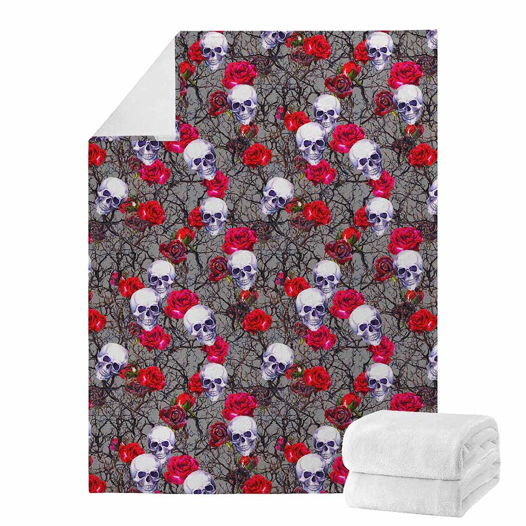 Rose Branch Skull Pattern Print Blanket