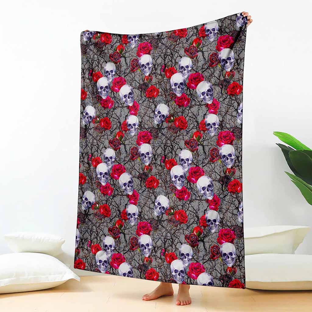 Rose Branch Skull Pattern Print Blanket