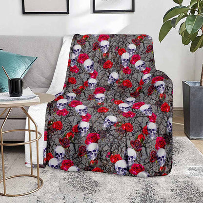 Rose Branch Skull Pattern Print Blanket