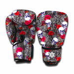 Rose Branch Skull Pattern Print Boxing Gloves