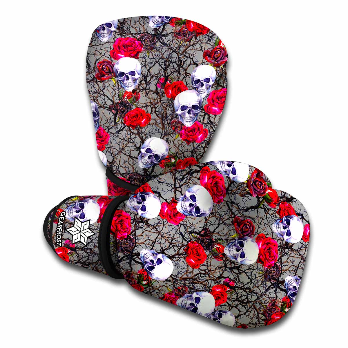 Rose Branch Skull Pattern Print Boxing Gloves