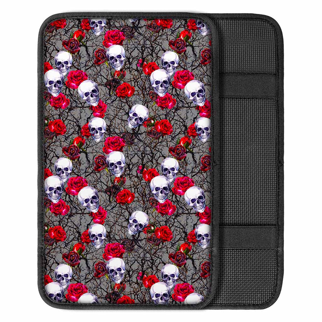 Rose Branch Skull Pattern Print Car Center Console Cover
