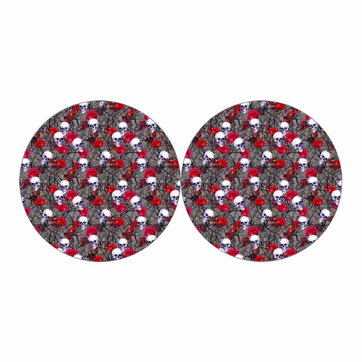 Rose Branch Skull Pattern Print Car Coasters