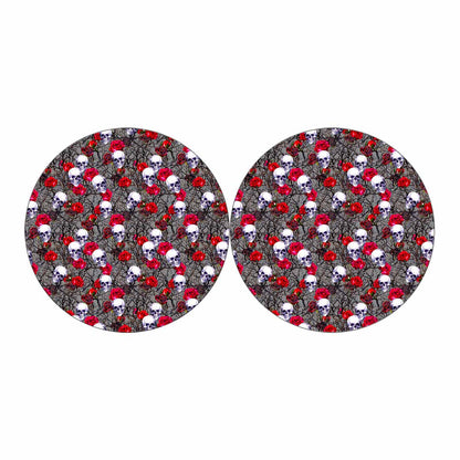 Rose Branch Skull Pattern Print Car Coasters