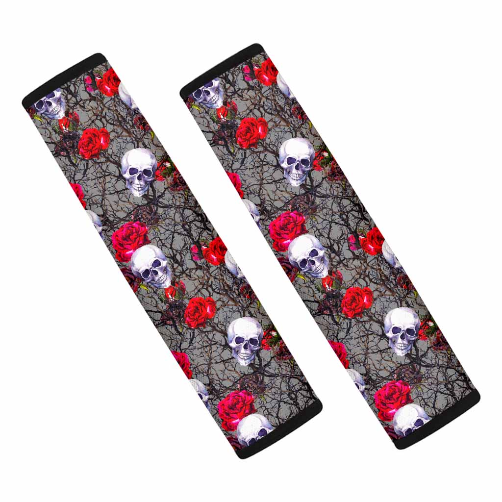Rose Branch Skull Pattern Print Car Seat Belt Covers