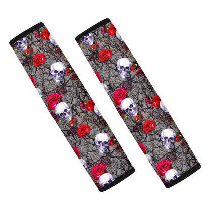 Rose Branch Skull Pattern Print Car Seat Belt Covers