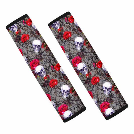 Rose Branch Skull Pattern Print Car Seat Belt Covers