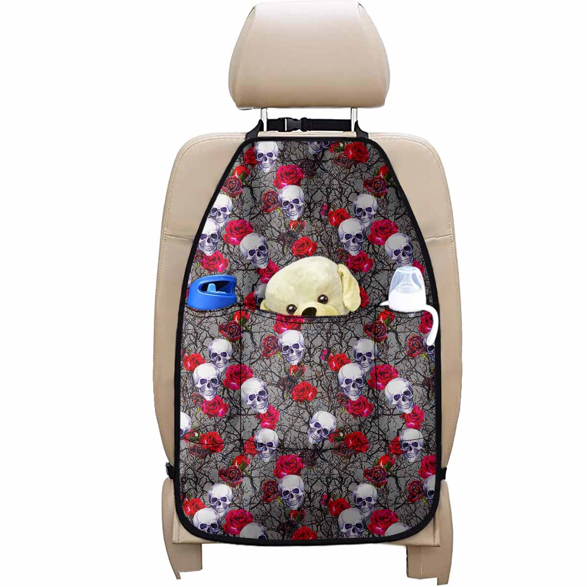 Rose Branch Skull Pattern Print Car Seat Organizers