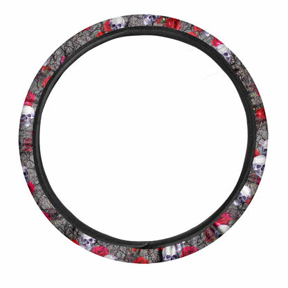 Rose Branch Skull Pattern Print Car Steering Wheel Cover