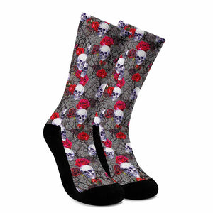 Rose Branch Skull Pattern Print Crew Socks