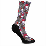 Rose Branch Skull Pattern Print Crew Socks