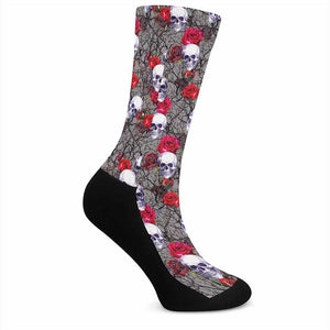 Rose Branch Skull Pattern Print Crew Socks