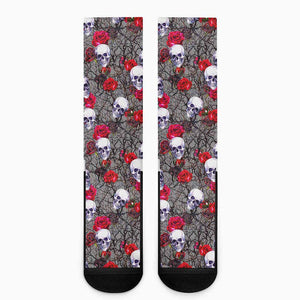 Rose Branch Skull Pattern Print Crew Socks