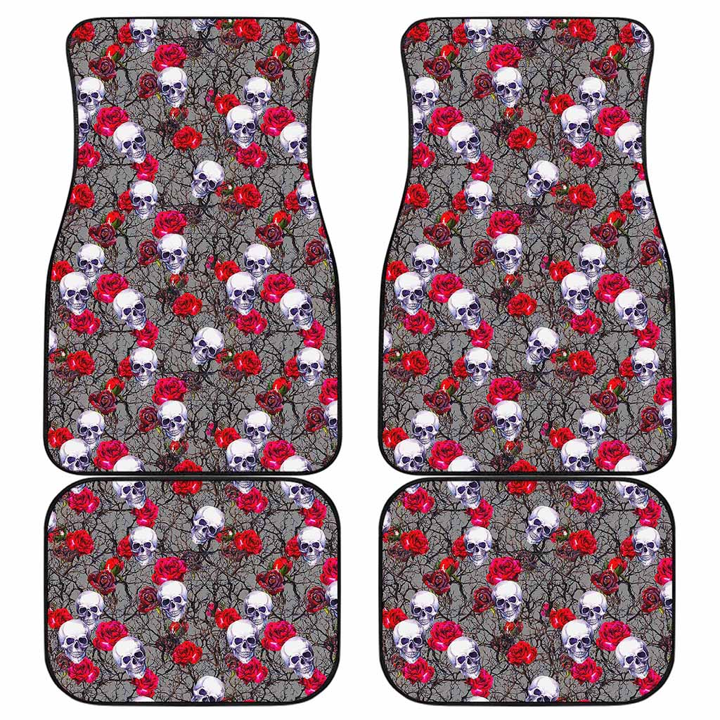 Rose Branch Skull Pattern Print Front and Back Car Floor Mats
