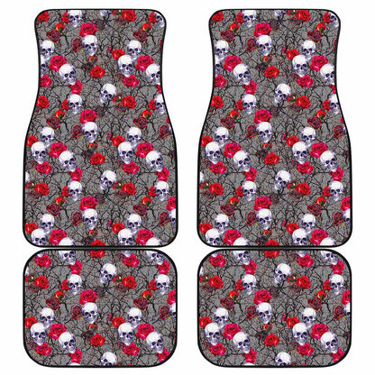 Rose Branch Skull Pattern Print Front and Back Car Floor Mats