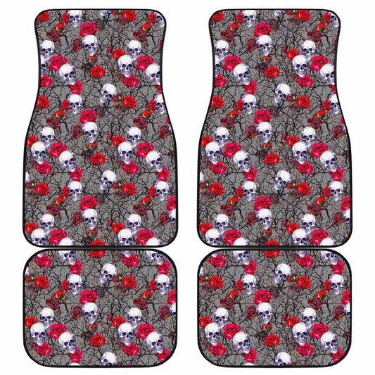 Rose Branch Skull Pattern Print Front and Back Car Floor Mats